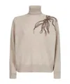 Brunello Cucinelli Women Beige Cashmere Embroidered Roll Neck Sweater In Neutral