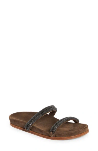 Brunello Cucinelli Monili Two Band Slide Sandals In C8769 Brown