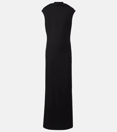 Brunello Cucinelli Monili Draped Wool-blend Gown In Black
