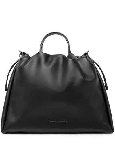 BRUNELLO CUCINELLI LARGE MELLOW LEATHER TOTE BAG