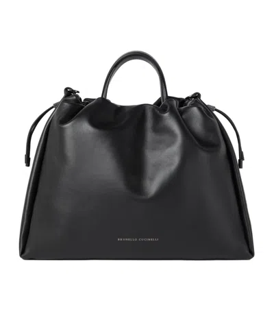 Brunello Cucinelli Monili Drawstring Tote Bag In Black