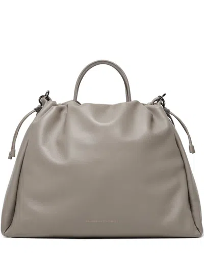 BRUNELLO CUCINELLI LARGE MELLOW LEATHER TOTE BAG