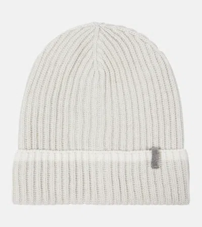 Brunello Cucinelli Monili Embellished Cashmere Beanie In White