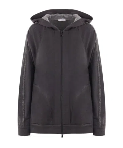 Brunello Cucinelli Monili-embellished Cotton-silk Hoodie In Black