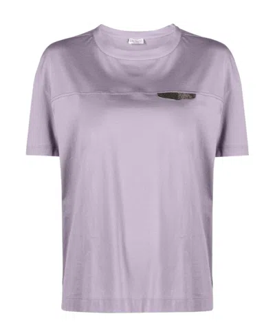 Brunello Cucinelli Monili-embellished Cotton T-shirt In Purple