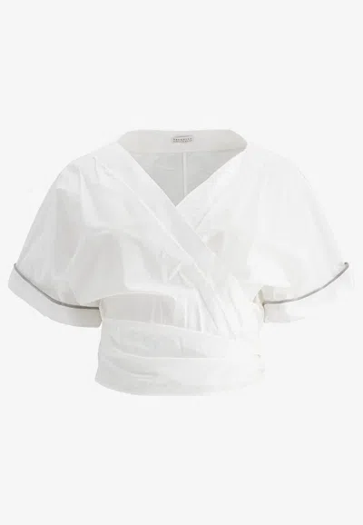 BRUNELLO CUCINELLI MONILI EMBELLISHED CROPPED BLOUSE