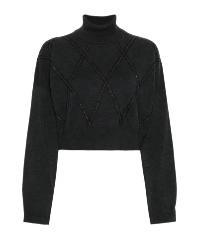 Brunello Cucinelli Monili-embellished Cropped Top In Black