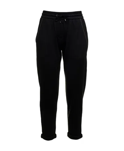 Brunello Cucinelli Monili-embellished Cropped Track Pants In Black