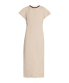 Brunello Cucinelli Monili Collar Linen Midi Dress In Nude