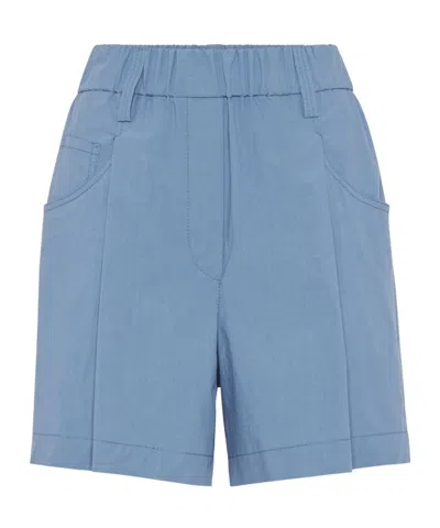 Brunello Cucinelli Monili-embellished Elastic Waist Shorts In Blue