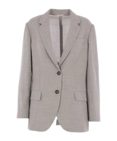 Brunello Cucinelli Monili Embellished Fluid Crêpe Twill Blazer In Gray
