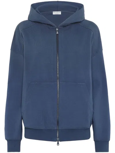 Brunello Cucinelli Monili-embellished Hoodie In Blue