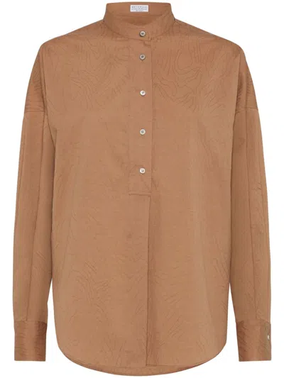 Brunello Cucinelli Jacquard-hemd Mit Monili-verzierung In Braun