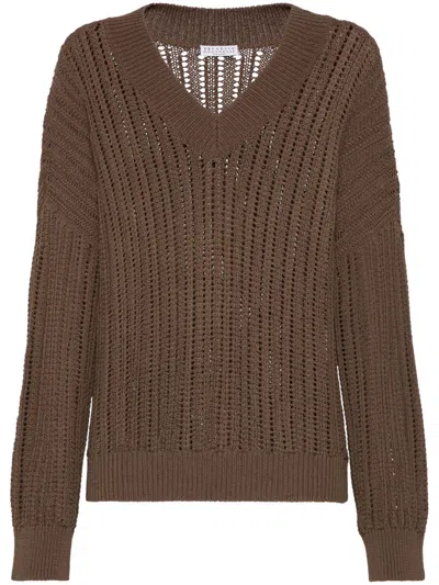 Brunello Cucinelli Monili-embellished Jumper In Brown