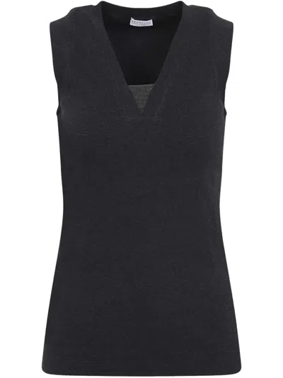 Brunello Cucinelli Monili-embellished Knit Vest In Grey