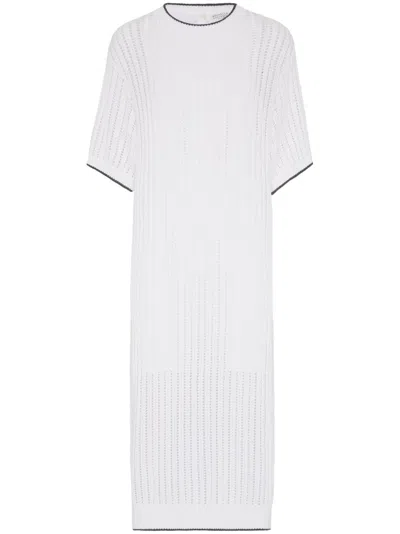 Brunello Cucinelli Monili-embellished Knitted Dress In White