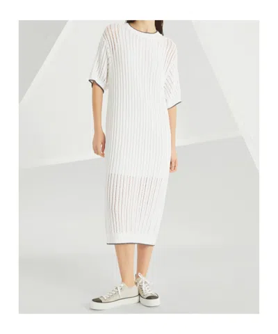 BRUNELLO CUCINELLI BRUNELLO CUCINELLI RIBBED-KNIT SHORT-SLEEVED DRESS