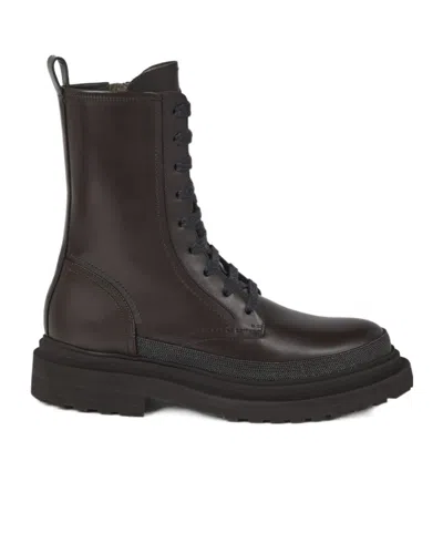 BRUNELLO CUCINELLI MONILI-EMBELLISHED LEATHER BOOTS