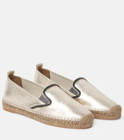 Brunello Cucinelli Monili-embellished Leather Espadrilles In Gold
