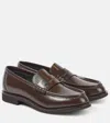 Brunello Cucinelli Round Toe Leather Loafers With Stitched Detailing In Brown