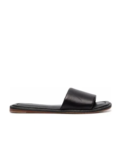 BRUNELLO CUCINELLI BRUNELLO CUCINELLI SQUARE TOE SLIP-ON SLIDES