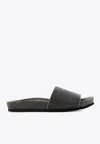 Brunello Cucinelli Monili Embellished Leather Slides In Gray