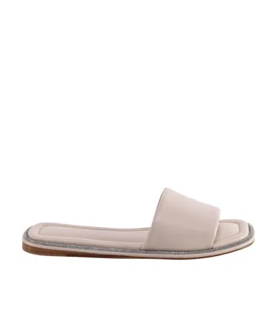 Brunello Cucinelli Monili-embellished Leather Slides In Nude