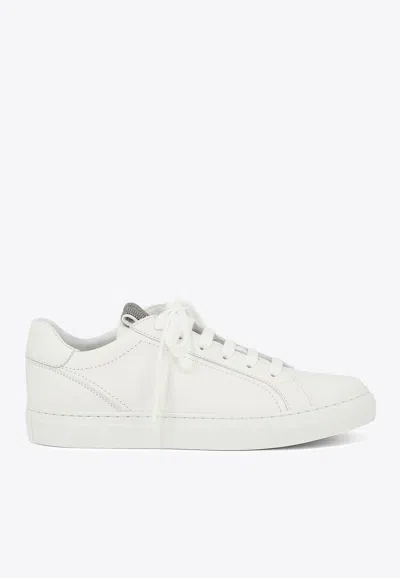 Brunello Cucinelli Monili Embellished Leather Sneakers In White