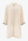 Brunello Cucinelli Long Sleeve Striped Shirt With Button-down Front In Beige