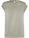 Brunello Cucinelli Monili-embellished Satin T-shirt In Green