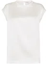 Brunello Cucinelli Women Stretch Silk Satin T-shirt With Monili In Shell