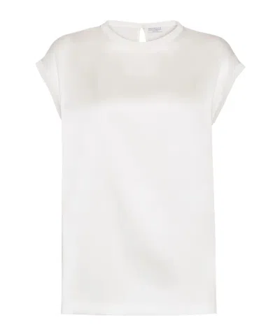 BRUNELLO CUCINELLI BRUNELLO CUCINELLI CAP-SLEEVED CREWNECK SATIN BLOUSE