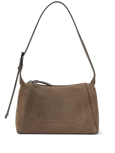 Brunello Cucinelli Suede Bc Duo Bag With Shiny Details In Brown