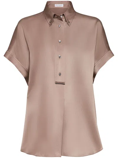 Brunello Cucinelli Monili-embellished Silk Shirt In Neutrals