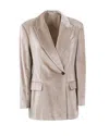 Brunello Cucinelli Monili Embellished Sleek Velvet Blazer In Beige