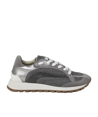 Brunello Cucinelli Monili-embellished Sneakers In Gray