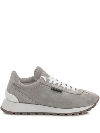 Brunello Cucinelli Monili-embellished Sneakers In Grey