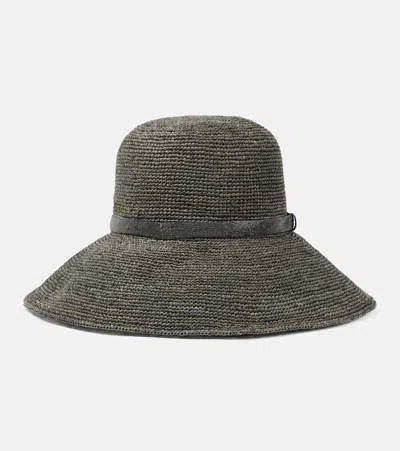 Brunello Cucinelli Monili-embellished Straw Sun Hat In Gray