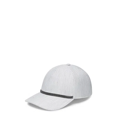 Brunello Cucinelli Monili-embellished Striped Cap In White
