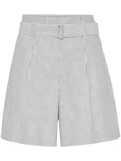 Brunello Cucinelli Monili-embellished Striped Shorts In Blue