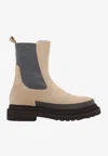 Brunello Cucinelli Suede Chelsea Boots In Beige