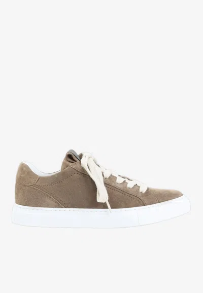 Brunello Cucinelli Monili Embellished Suede Leather Sneakers In Brown