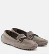 Brunello Cucinelli Suede Monili Driver Loafers In Grey
