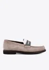 Brunello Cucinelli Monili Embellished Suede Penny Loafers In Multi