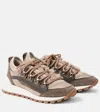 Brunello Cucinelli Monili-embellished Suede-trimmed Sneakers In Brown