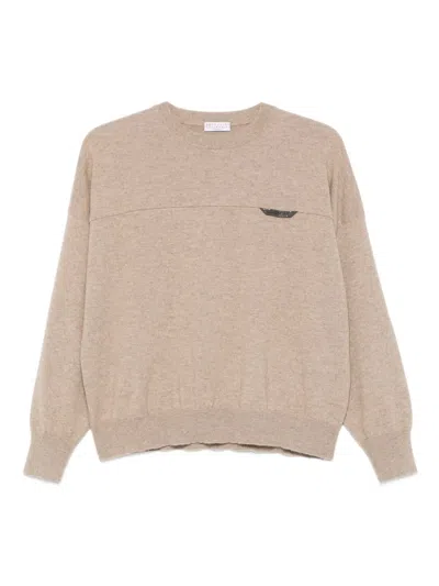 Brunello Cucinelli Monili-embellished Sweater In Brown