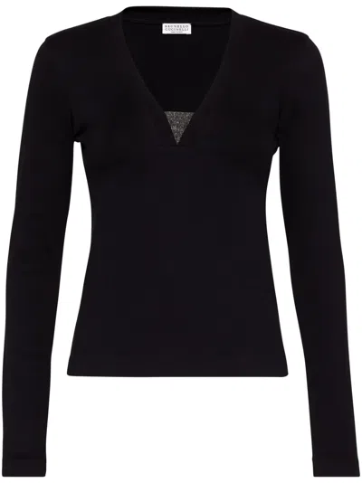 Brunello Cucinelli Stretch-cotton Monili-detail T-shirt In Black