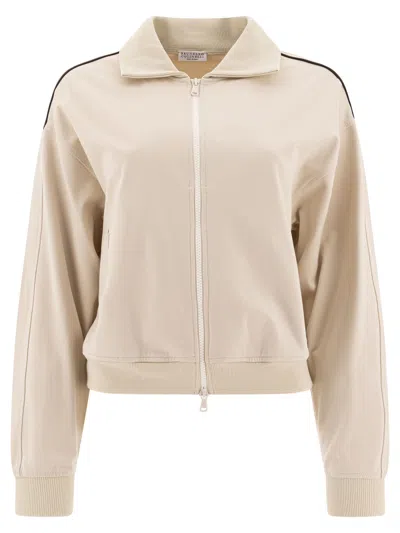 Brunello Cucinelli Monili Embellished Track Jacket In White