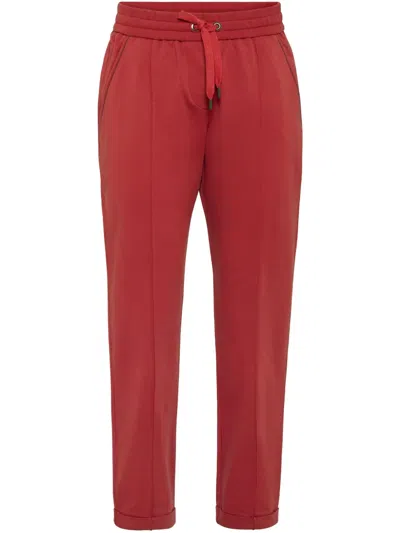 Brunello Cucinelli Monili-embellished Track Pants In Red