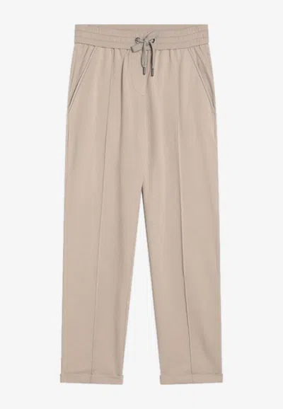 Brunello Cucinelli Monili Embellished Track Pants In Sand